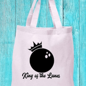 King of the lanes tote bag, bowling tote bag, bowling league bag, bowler gift, bowling gift, bowling present