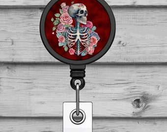 Skelaton badge reel, xray tech badge holder, valentine badge reel, retractable badge reel, medical badge holder