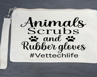 Vet tech wristlet vet tech make up bag, vet tech pencil bag, vet tech birthday gift, vet tech appreciation gift, vet tech birthday gift