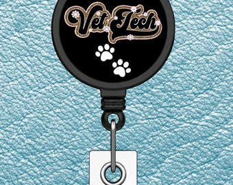 Vet tech badge reel, personalized vet technician badge holder, vet tech gift, vet tech week, retractable vet tech badge holder