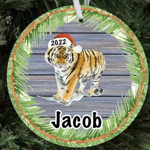 Personalized tiger Christmas ornament, tiger Christmas ornament, personalized tiger gift