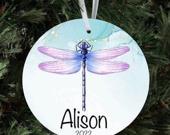 Dragonfly Christmas ornament, personalized dragonfly Christmas ornament 2022, customized Christmas ornament for her, dragonfly gift
