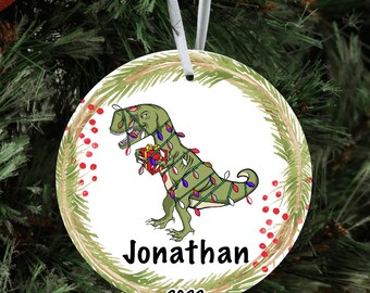Personalized dinosaur Christmas ornament, dinosaur Christmas tree ornament, personalized dinosaur gift