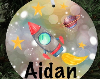 Rocket ship personalized Christmas ornament, outer space Christmas ornament, rocket ship Christmas gift, personalized Christmas ornament