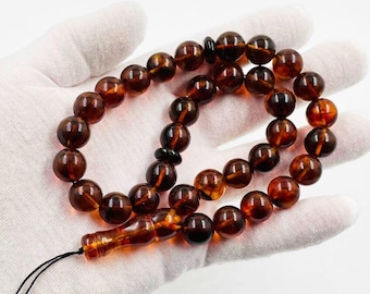 Rosario de ámbar báltico natural de 33 cuentas para oración musulmana islámica Tasbih Misbaha Tasbeeh prensado