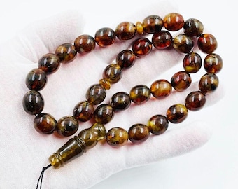 Rosario de ámbar báltico natural de 33 cuentas, misbaha, tasbih, prensado, para oración musulmana islámica