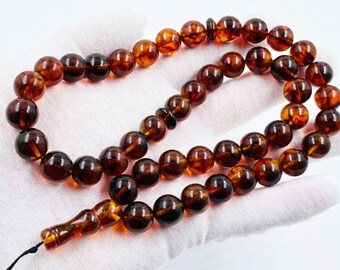 Islamic Muslim Prayer Amber 45 Beads Natural Baltic Amber Rosary Tasbih Misbaha Tasbeeh Pressed