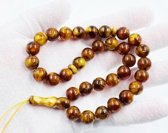 Rosario de ámbar báltico natural de 33 cuentas para oración musulmana islámica Tasbih Misbaha Tasbeeh prensado