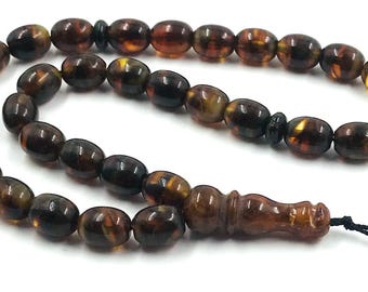 Rosario de ámbar báltico natural de 33 cuentas para oración musulmana islámica Tasbih Misbaha Tasbeeh prensado