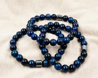 Dark Blue Tiger Eye Bracelet, Motivation Bracelet, Beaded Gemstone Bracelet, Bead Jewelry, Healing Bracelet, Yoga Meditation Bracelet