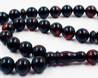 Islamitische gebedskralen, 33 amber kralen, natuurlijke Baltische barnsteen rozenkrans, Tasbih, Misbaha, Tasbeeh, moslim rozenkrans, geperst