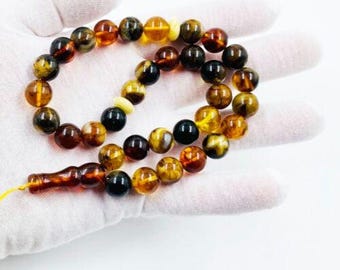Islamitische gebedskralen, 33 amber kralen, natuurlijke Baltische barnsteen rozenkrans, Tasbih, Misbaha, Tasbeeh, moslim rozenkrans, geperst