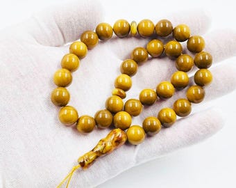 Rosario de ámbar báltico natural de 33 cuentas, misbaha, tasbih, prensado, para oración musulmana islámica