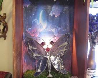 Fairy Lamp - Nightlight, Fairy Garden, Amethyst Crystals, Fairycore, Fairy Figurine, Table Lamp, Bookshelf Diorama, Home Decor, Gift