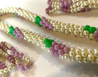 Pearl Necklace - Crochet Bead Rope Necklace, Beaded Necklace with Grapes