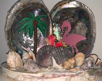 Vintage Florida Souvenir, Tabletop Sculpture, Abalone Shell, Handmade, Rare, 1950s
