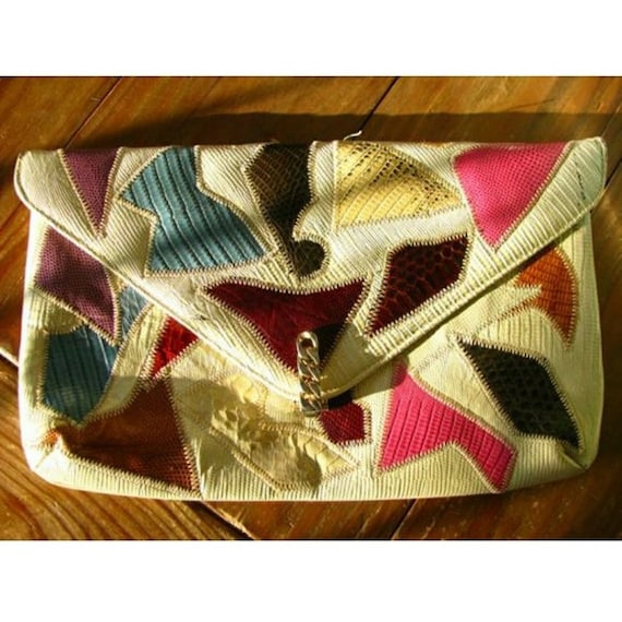 Vintage Leather Bag, Clutch - Dyed Snakeskin, Boh… - image 1