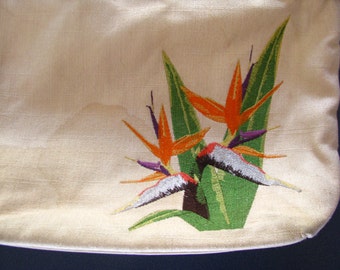 Vintage Tote Bag, Purse, Bird of Paradise, Flower - Shoulder Bag, Embroidered, Floral