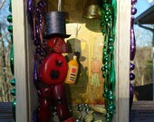 New Orleans, Mardi Gras Decorations, New Orleans Art, Memento Mori, Folk Art, Diorama, Bookshelf Diorama, Skeleton Marionette, Decor, Gift