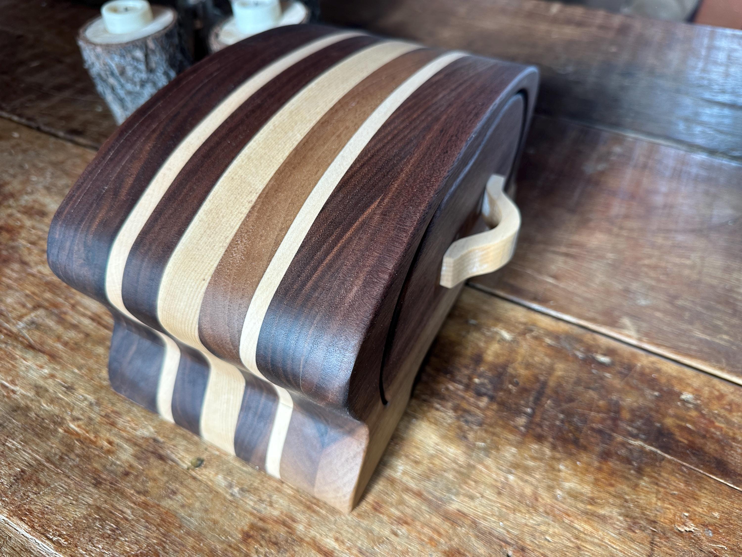 Striped Wooden Box With Wine-colored Flocking All Made by Hand - Etsy