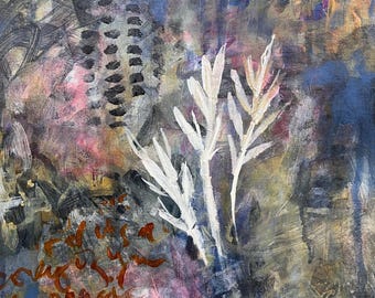 Underwater Seascapes #2, Original Abstract Painting Mixed Media on Canvas Paper Linen Finish, Contemporary Art, Unframed, 12x12"