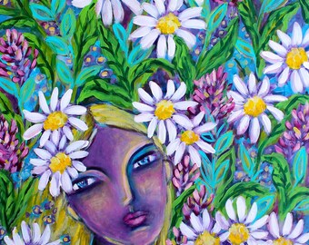 024/100 Paintings for Sale - Daisy Flower Goddess, 24x24"