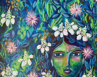 032/100 Paintings for Sale - Yerba Mensa and Thistle Flower Goddess, 24x24"