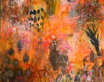 Underwater Seascapes #9, Original Abstract Painting Mixed Media on Canvas Paper Linen Finish, Contemporary Art, Unframed, 12x12"