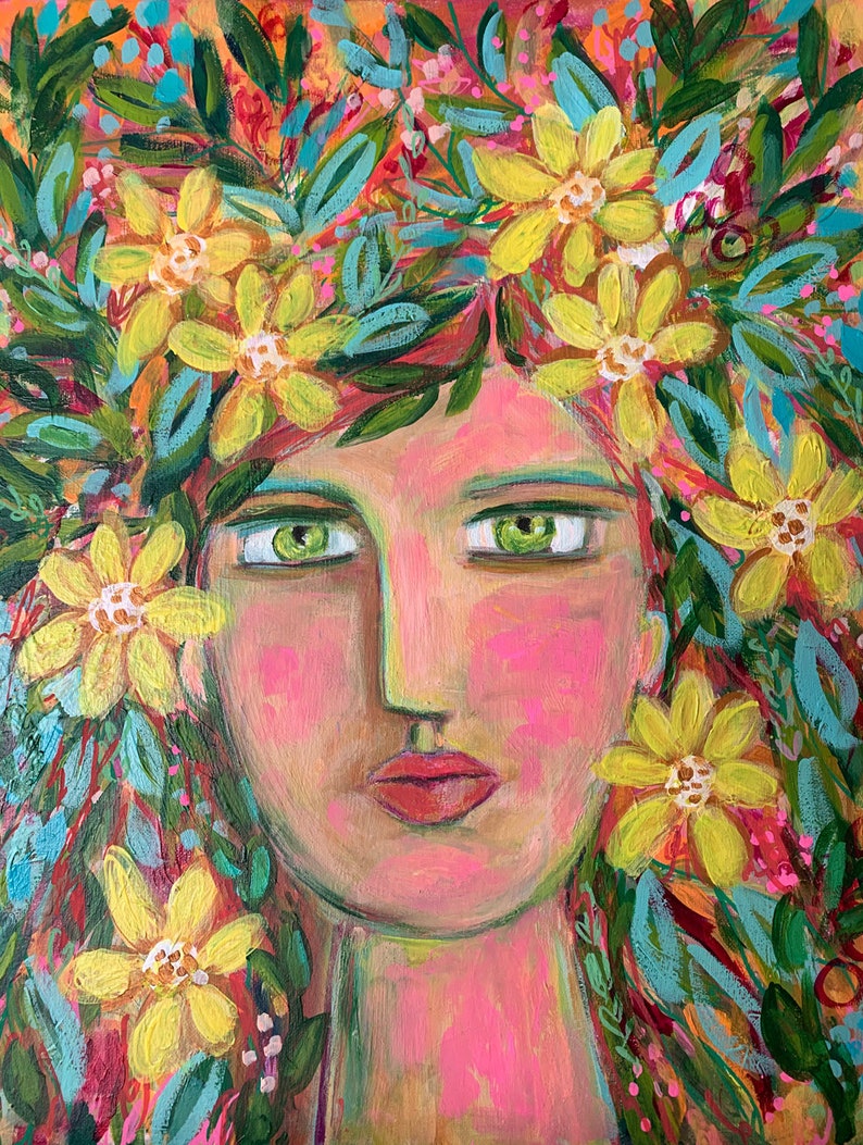 023/100 Paintings for Sale Yellow Flower Goddess, 16x20 image 1