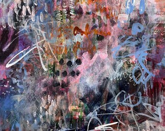 Underwater Seascapes #6, Original Abstract Painting Mixed Media on Canvas Paper Linen Finish, Contemporary Art, Unframed, 12x12"