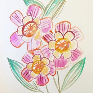 030/100 Paintings for Sale, Kitschy Retro Flowers, Watercolor Painting on Paper, 9x12 zdjęcie 1