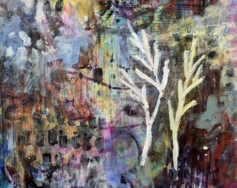 Underwater Seascapes #5, Original Abstract Painting Mixed Media on Canvas Paper Linen Finish, Contemporary Art, Unframed, 12x12"