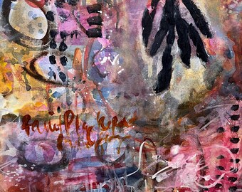 Underwater Seascapes #4, Original Abstract Painting Mixed Media on Canvas Paper Linen Finish, Contemporary Art, Unframed, 12x12"