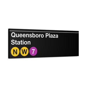 Enseigne de métro Queensboro Plaza Station - toile mate 12 x 36 po., train 1/2/3, affiche du métro de New York, art mural New York, décoration métro New York
