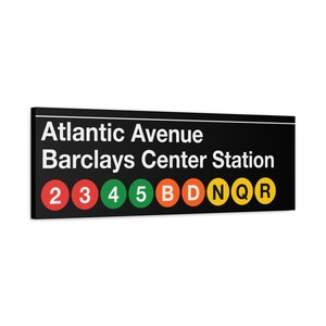 Enseigne de la station Barclays Center Atlantic Avenue - toile mate 12 x 36 po, enseigne du métro de New York, art mural New York, filets de Brooklyn, New York Liberty