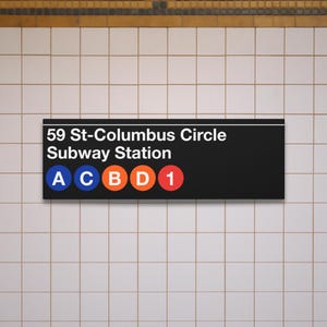 Plaque de la station de métro 59 Street-Columbus Circle - Réplique de plaque de métro de New York en toile mate