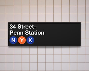New York Knicks 34 Street Penn Station Subway Station Sign | Matte Canvas New York Subway Sign Replica