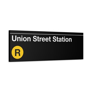 Union Street Station U-Bahn-Schild - 30,5 x 92 cm Matte Leinwandkunst, R Train, New Yorker U-Bahn-Schild, NYC Wanddekor, Brooklyn Art