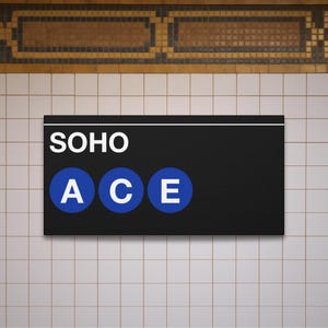 SOHO New York Neighborhood Themed Subway Station Sign - Q train, Matte Canvas Art, New York Print