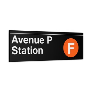 Enseigne de métro Avenue P Station - train F, toile d'art mate 12 x 36 po, impression New York, NYC