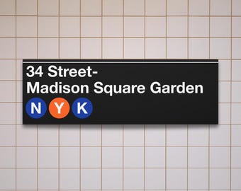 New York Knicks Madison Square Garden Subway Station Sign | Matte Canvas New York Subway Sign Replica