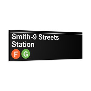 Enseigne de métro Smith-9 Streets Station - Train F/G, oeuvre d'art sur toile mate 12 x 36 po, enseigne de métro de New York, décoration murale NYC