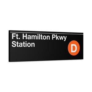 Pi. Enseigne de métro Hamilton Pkwy - train D, toile d'art mate 12 x 36 po, impression New York, New York