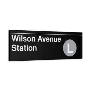 Schild ""Wilson Square"" U-Bahn L-Zug, matte Leinwand, 30,5 x 90 cm, New York Print, NYC."