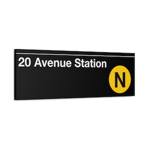 Enseigne de métro 20 Avenue Station - train N, toile d'art mate 12 x 36 po, impression New York