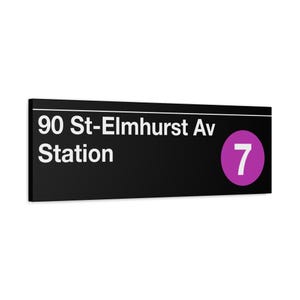 Enseigne d'entrée du métro 90 St-Elmhurst Av Station - 7 trains, toile d'art mate 12 x 36 po, impression New York