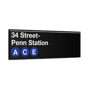 Panneau de la gare 34 Street-Penn - toile mate 12 x 36 po, train A/C/E, métro de New York, art mural NYC, New York Knicks, Rangers de New York, MSG