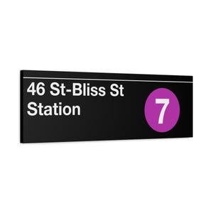 Enseigne d'entrée du métro 46 St-Bliss St Station - 7 trains, toile d'art mate 12 x 36 po, impression New York