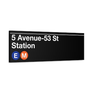 5 Avenue-53 St U-Bahn-Schild - E/M-Züge, matte Leinwand 31 x 92 cm, New York Print