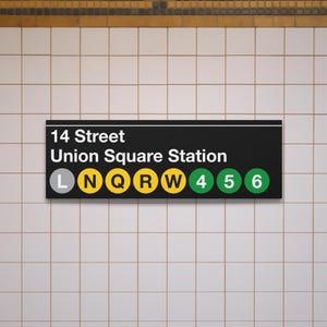 Letrero de metro de la estación Union Square de la calle 14 - Réplica del metro de Nueva York en lienzo mate de 30 x 91 cm